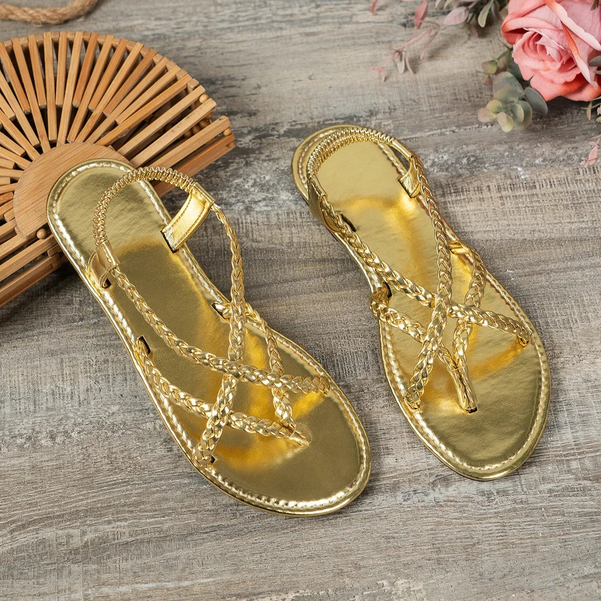 Women Sandals Ladies Square Heels Elegant Summer Slippers Outside Cross Tied Leather Female Slides 2024 Fashion Woman Sandals