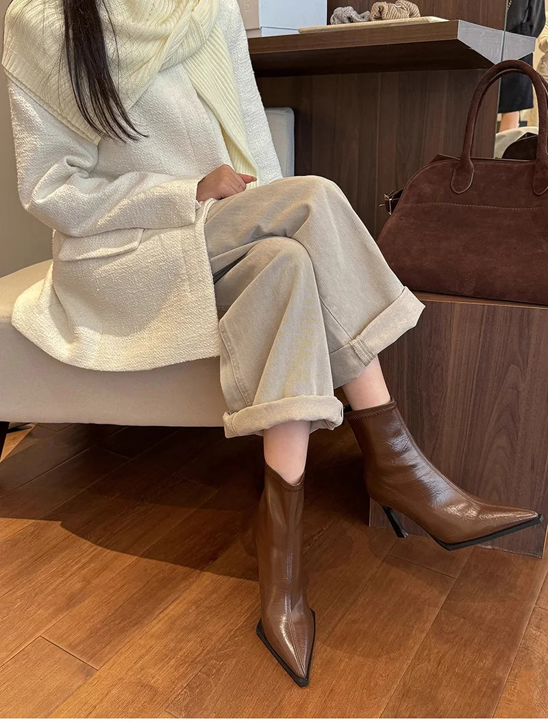 High Heel Women Ankle Boots Fashion Pointed Toe Autumn Winter Ladies Elegant Mordern Short Booties