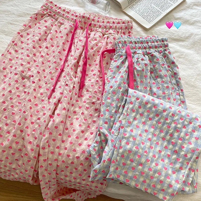 Love Print Pajama Pants Women 2025 New Casual Home Pants Pink Pants Can Be Worn As Outer