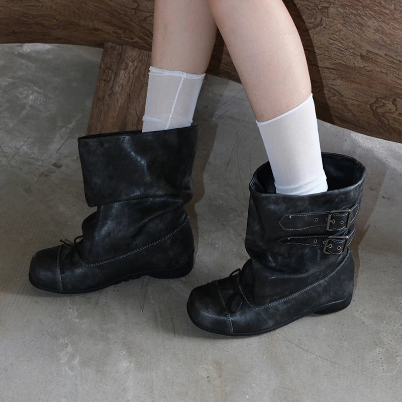 Flats Women Ankle Boots Fashion Designer Punk Boots Winter Woman Chelsea Boots 2025 Trend New Buckle Gladiator Motorcycle Botas