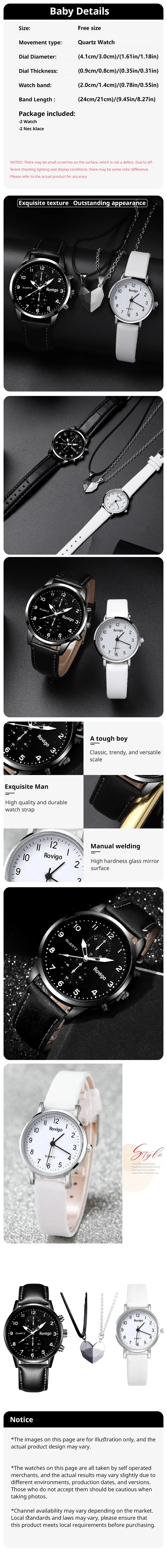 4pcs Fashion Versatile Creative Personalized Men and Women Couple Watch Quartz Watch with Love Pendant Necklace Combination Set