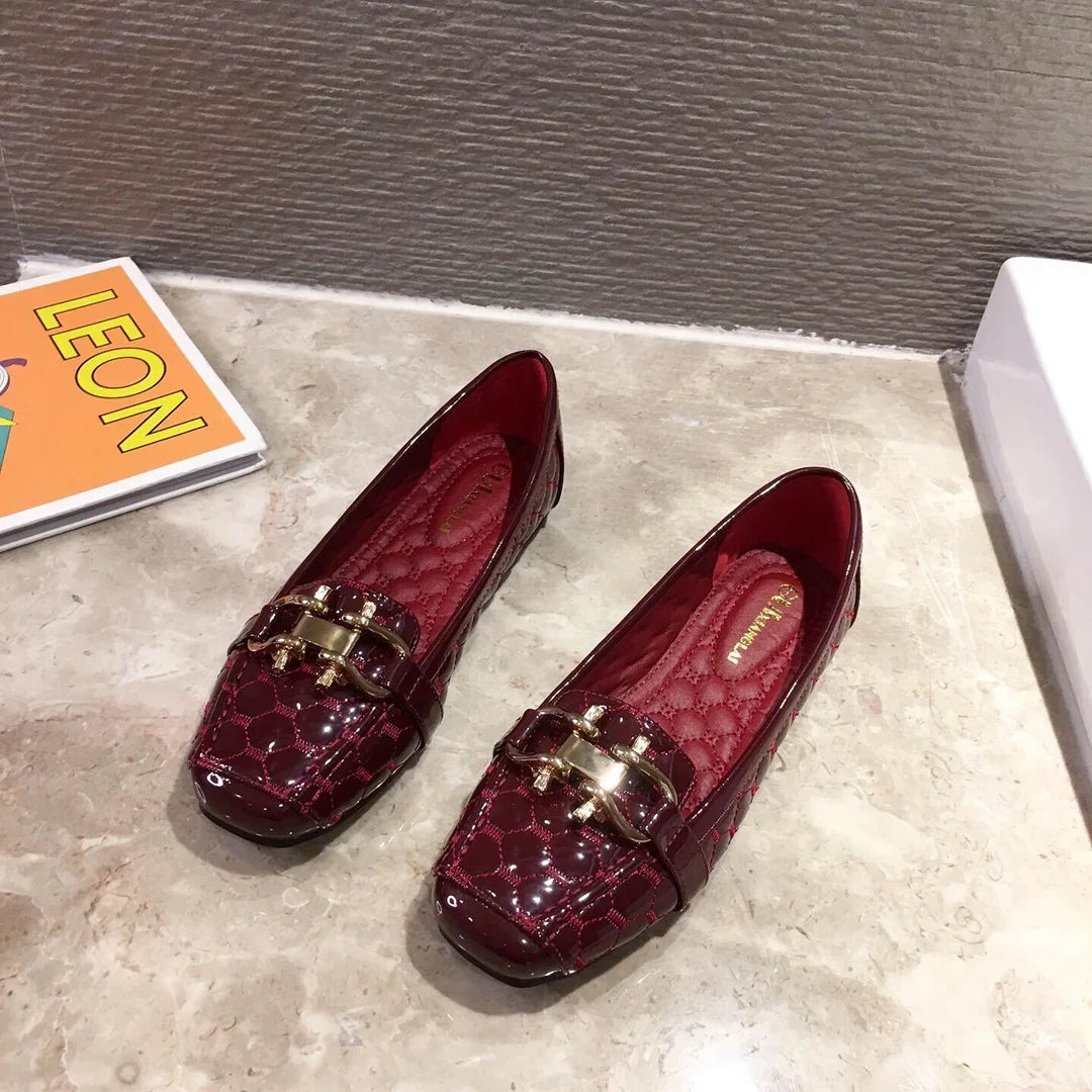 Woman's Flats Casuales for Female Soft Bottom Comfortable Square Head Single Shoes White Black Red Ladies Spring Autumn Loafers