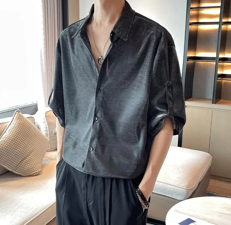 Man Shirt White Plain Hip Hop Shirts For Men Trend Regular Cool Tops Asia Button Up Original Korean Popular Clothes Summer S