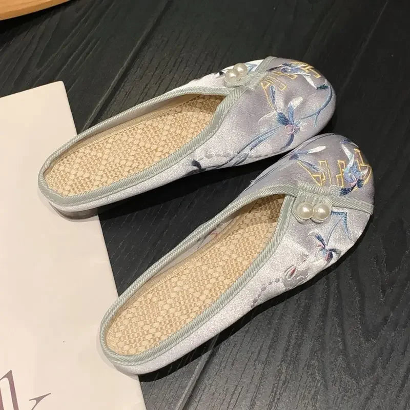 Woman Slippers Spring Autumn Soft Sole Baotou Flats Embroider Home Slippers Casual Shoes for Women Ethnic Style Outdoor Slippers