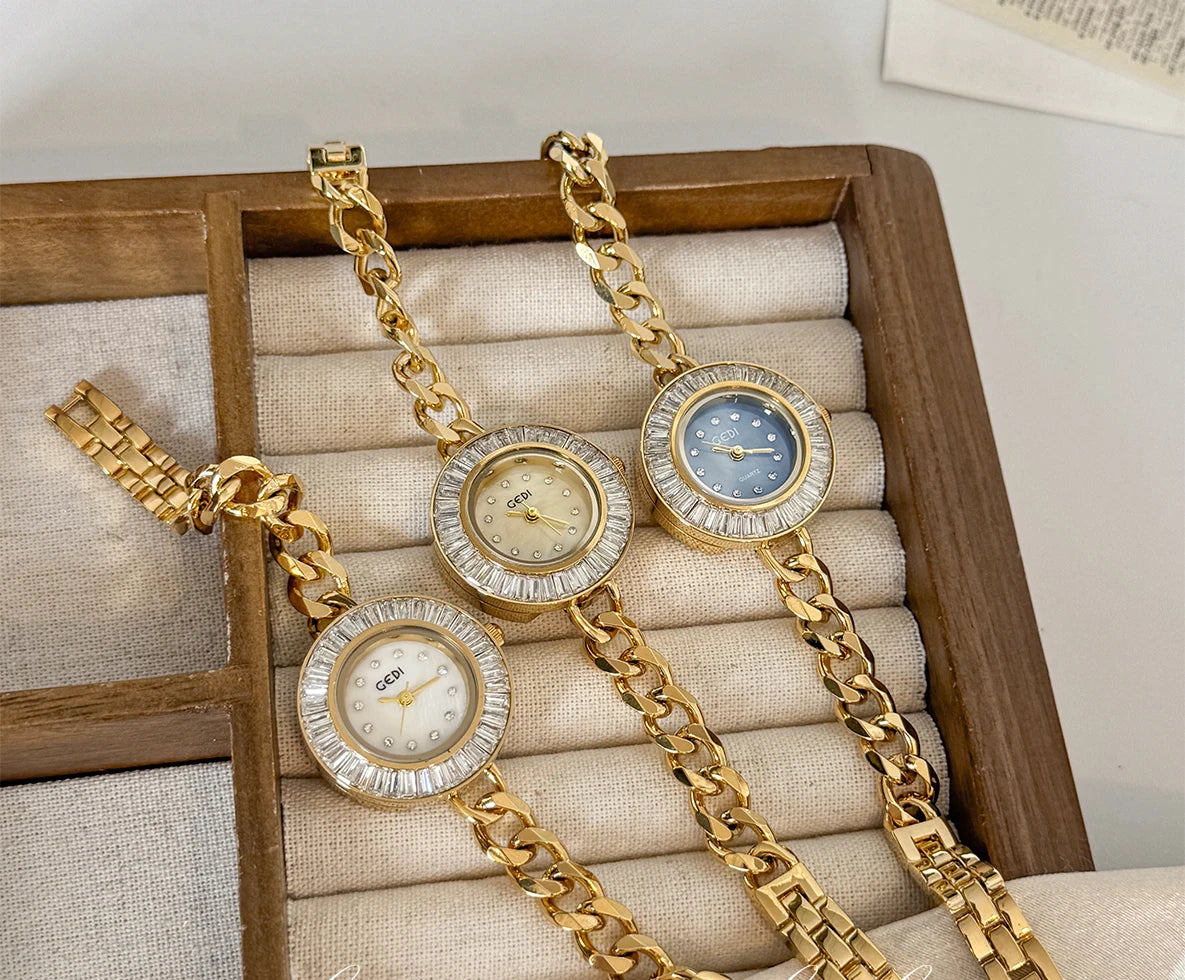 Women's Watches 2025 Luxury Elegant Ladies Wrist Watch Gold Rhinestone Quartz Wristwatch Vintage Female Small Clock reloj mujer