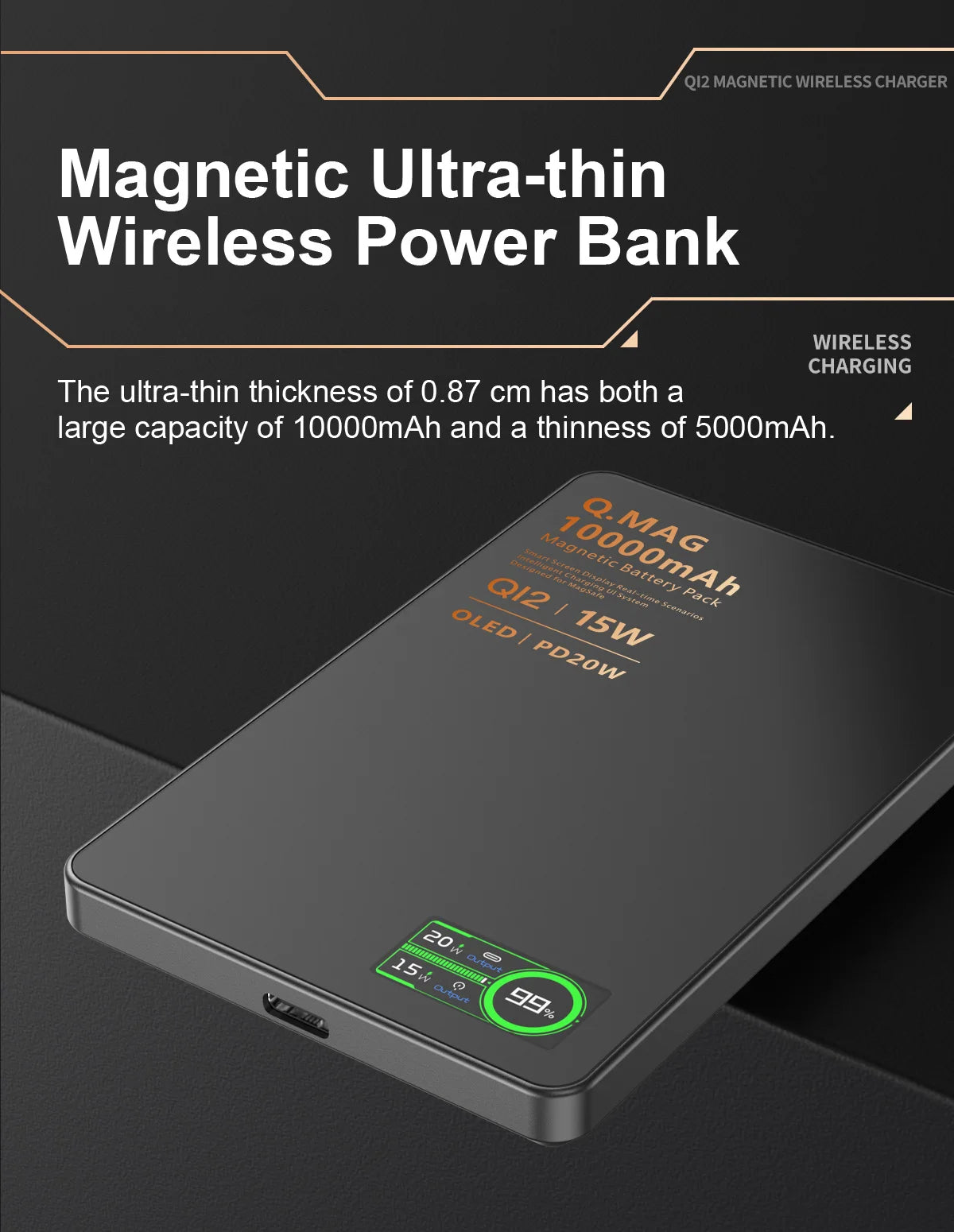3 In 1 Magnetic Power Bank battery QI 15W Wireless Fast Charing With Intelligent  LCD Screen for iPhone 12-17 Pro Watch Airpods