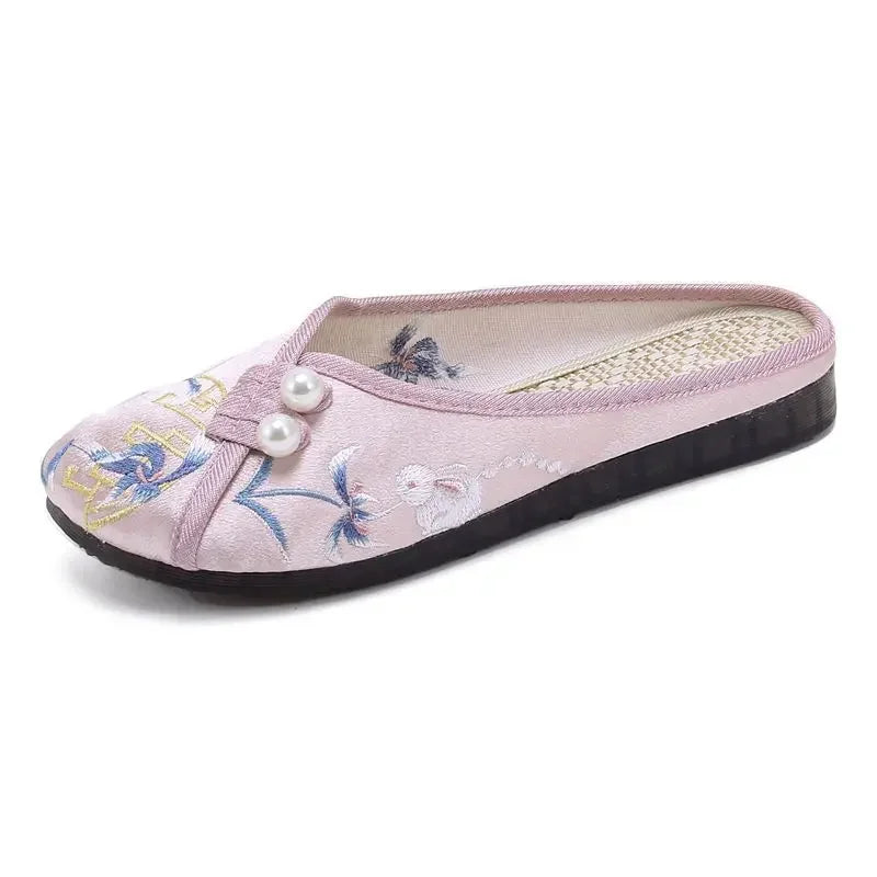 Woman Slippers Spring Autumn Soft Sole Baotou Flats Embroider Home Slippers Casual Shoes for Women Ethnic Style Outdoor Slippers