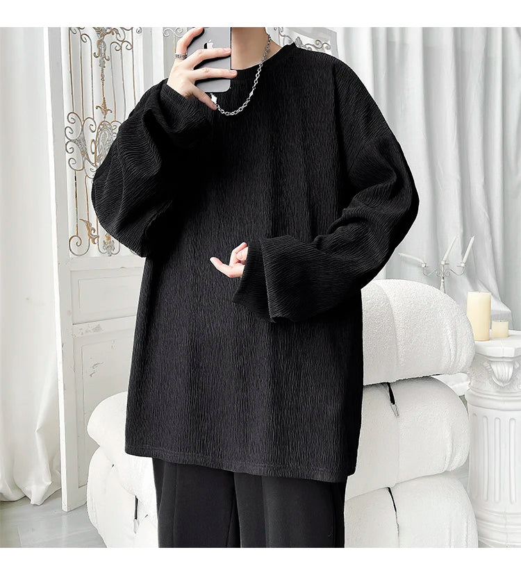 Men's High Street Long Sleeve T-Shirt - Trendy Casual Top Loose Fit Comfortable Wear, Modern Minimalist Style, Everyday Essentia