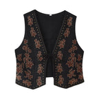 Women Fashion Embroidery Vest Suede Texture V-neck Waistcoat Sleeveless High Street 2025 New Vests Coat Female Tank Top