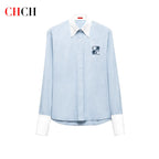 Simple New Women's Shirt Splicing Design Embroidery Flowers Elegant and Versatile Spring and Summer Striped Women's Tops