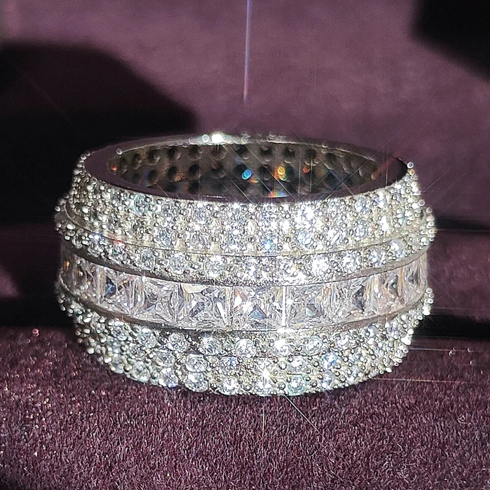 Luxury Rose Gold Silver Color Big Wheel Wedding Band Eternity Rings for Women Bridal Finger Jewelry Wholesale for Business R4797