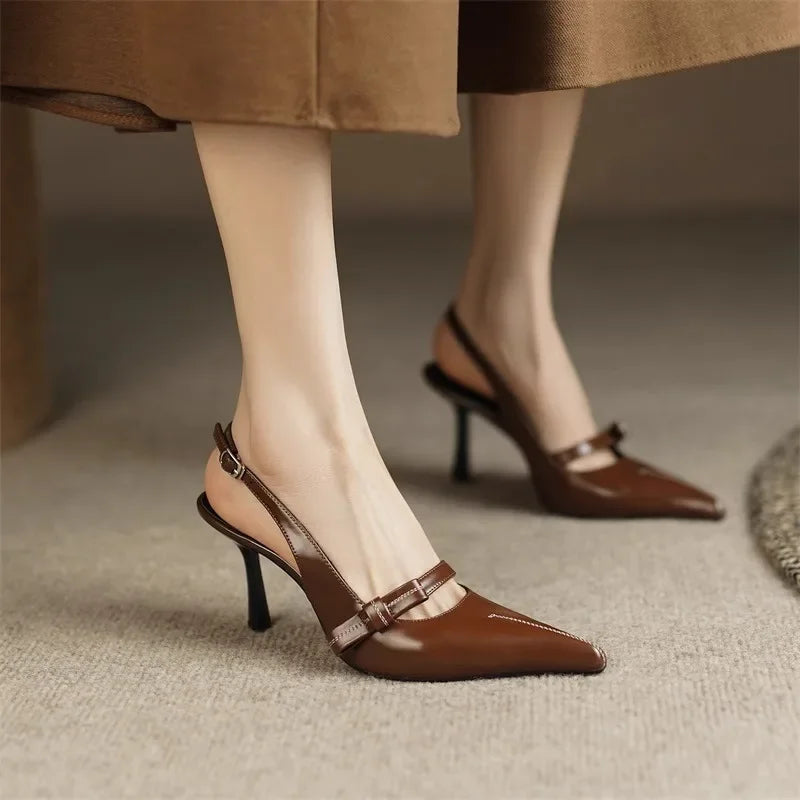 Women's Sandals 2025 Fashion Elegant Sexy Ladies Shoes Buckle Strap High Heels New Office and Career Retro Closed Toe Sandals