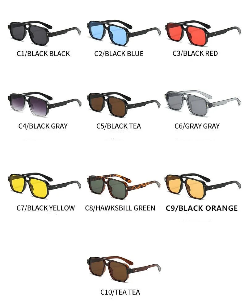 New Retro Double Bridge Square Sunglasses For Women Men Fashion Luxury Design Rivets Sun Glasses Trending Shades UV400 Eyeglasse