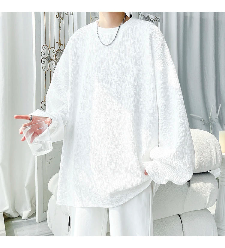 Men's High Street Long Sleeve T-Shirt - Trendy Casual Top Loose Fit Comfortable Wear, Modern Minimalist Style, Everyday Essentia