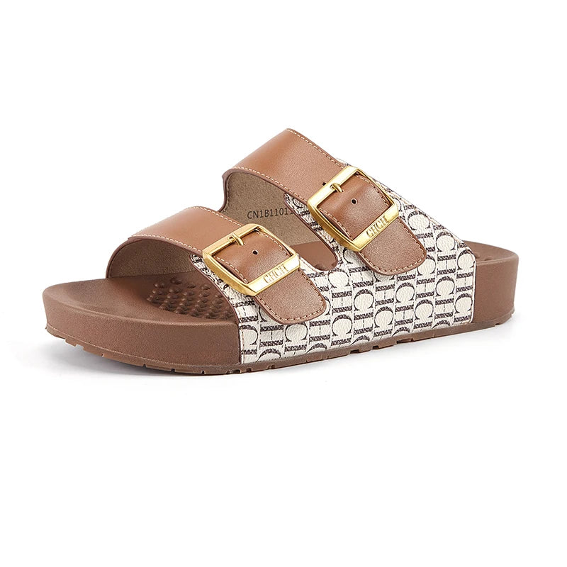 Women's Sandals Fashion Simple Beach Shoes Summer Ladies Outdoor Slippers Low Heel Massage Insole Comfortable