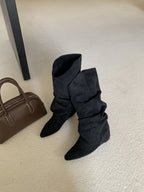 Flats Women's Boots Pointed Toe Designer Mid Calf Shoes Winter 2025 Fad Chelsea Boots New Trend Gladiator Walking Mujer Botas