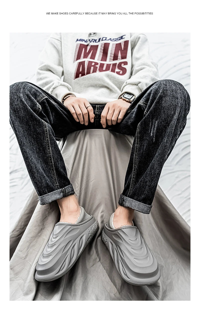 Slippers for Men Add Velvet Heel Covering Non-Slip Wear-resistant Waterproof Couple Women Home Shoes Shoes for Men Warm New