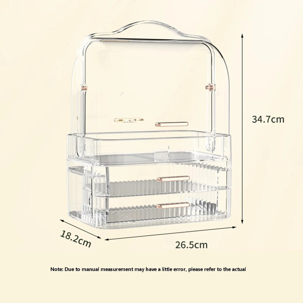 Cosmetics Storage Box With Lid and Handle Large Makeup Organizer Box Drawers for Skincare Display Cases Countertop, Bathroom