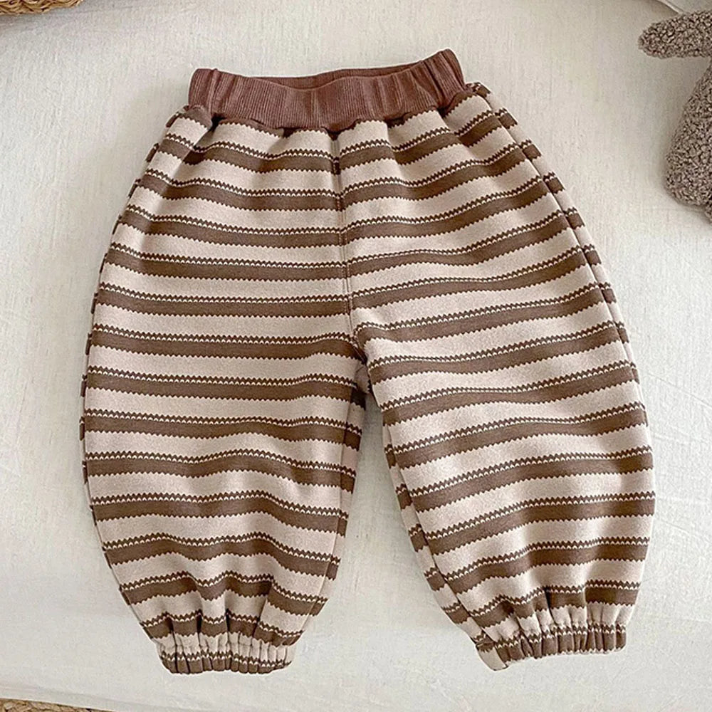 Pants For Boys Kids Winter Fleece Thicken Warm Children Clothing Striped Casual Loose Toddler Trousers