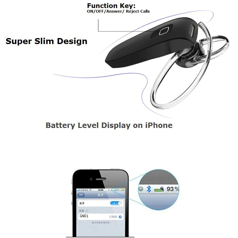 GENAI Hands Free Handsfree Auriculares Mini Bluetooth Headset Earphone For Phone Cordless Blutooth Wireless Headphone Earpiece