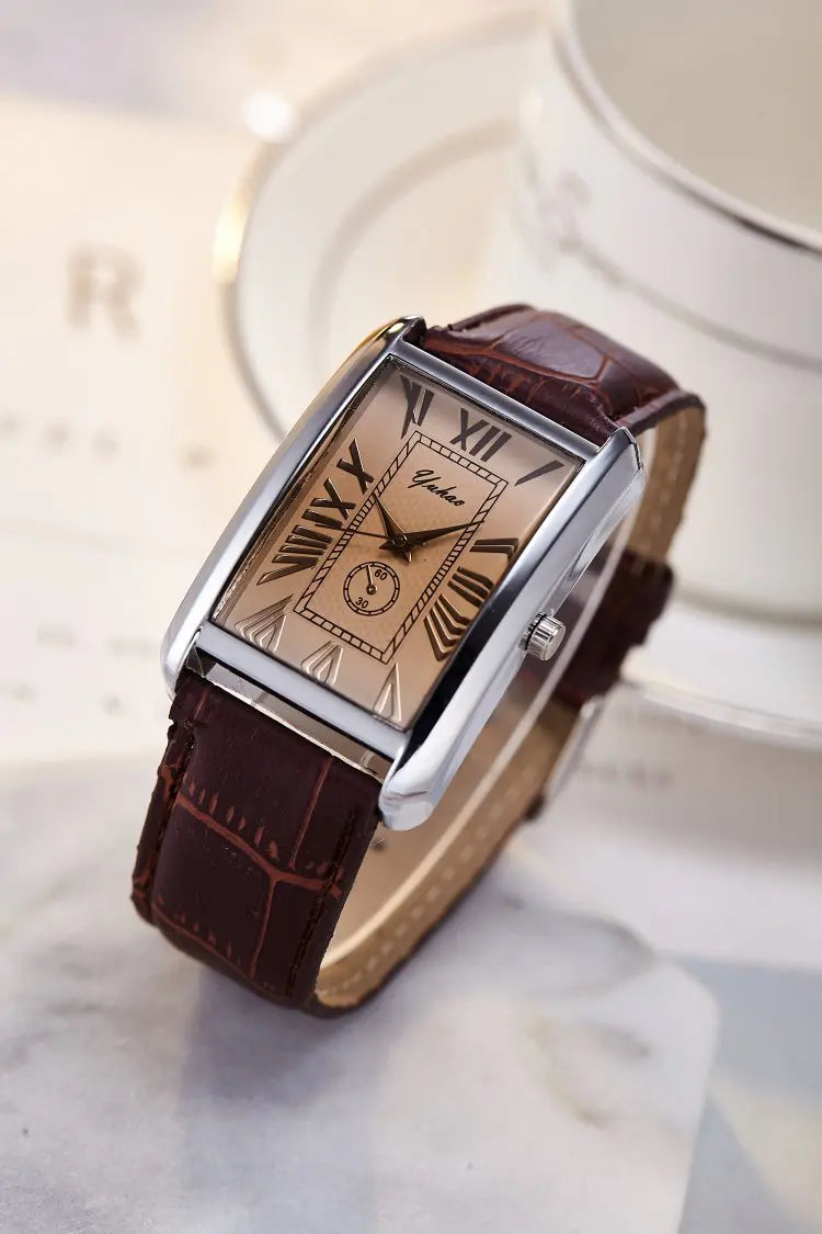 Fashion Couple Watch Luxury Rectangle Dial Women Quartz Watch Men Leather Band Casual Women Leather Wristwatch Relogio Masculino