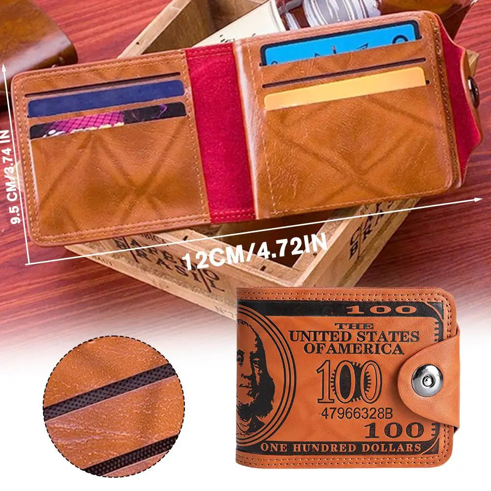 Men's Wallets Retro Dollar Pattern Hasp Male Leather Wallet Card Photo Holder Layer Fashion Large Capacity PU Men's Short Wallet