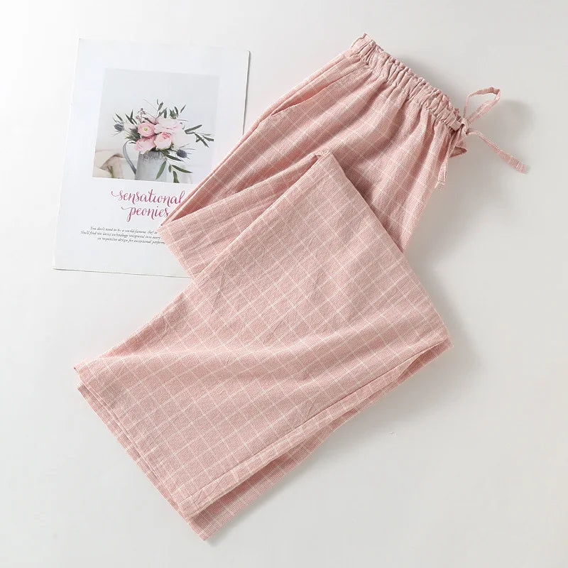 Pajama Pants Women Plaid Cotton Home Trousers Loose Breathable and Soft Straight Leg Trousers Fashionable Sleeping Pants