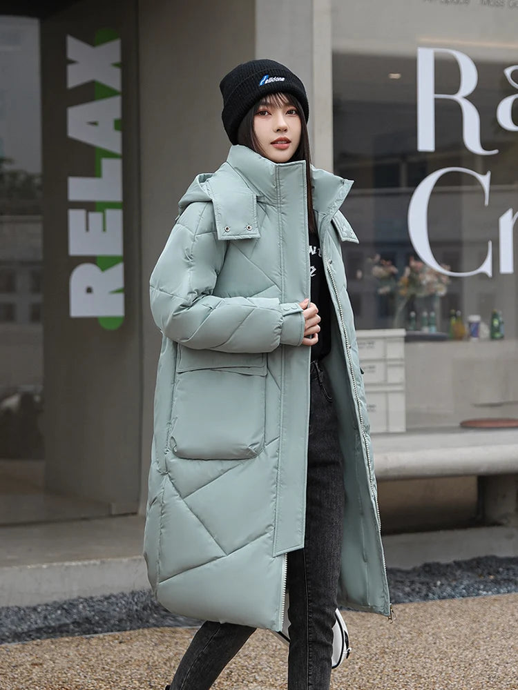 Vielleicht 2024 Snow Wear New Solid Winter Coat for Women Down Jacket Warm Casual Loose Hooded Winter Women Jacket Long Parkas