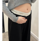 Pregnant woman's pants - Outerwear for autumn and winter: Wide-leg pants, nine-inch length, straight shape, with drawstrings.