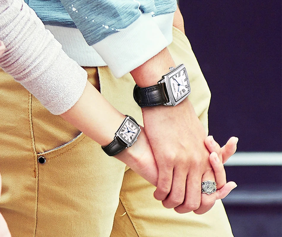 Couple Woman & Men Casual Watches Luxury Brand Square Dial Fashion Leather Strap Lover's Dress Quartz Watch Relogios Femininos