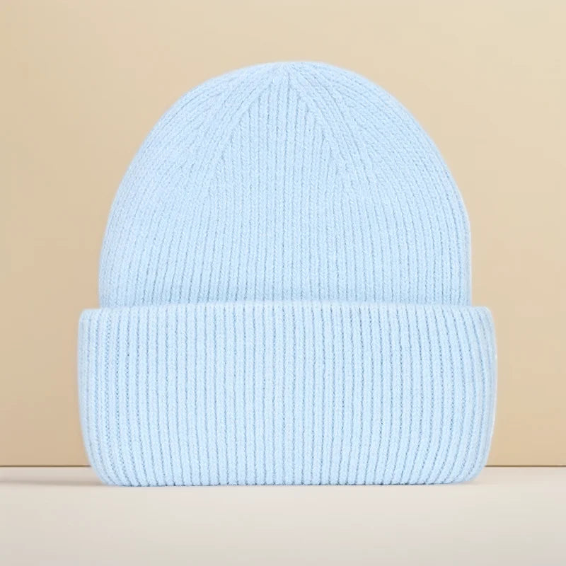 Winter Hat For Woman Double Fold Angora Hat Rabbit Fur Warm Cashmere Wool Soft Beanies Knitted Hat Women Outdoor Ski Female