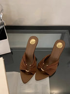 Women's High Heels Slippers Pointed Toe Metal Decoration Thin Heels Shoes Women Dress Fashion Korean Style Zapatillas De Mujer