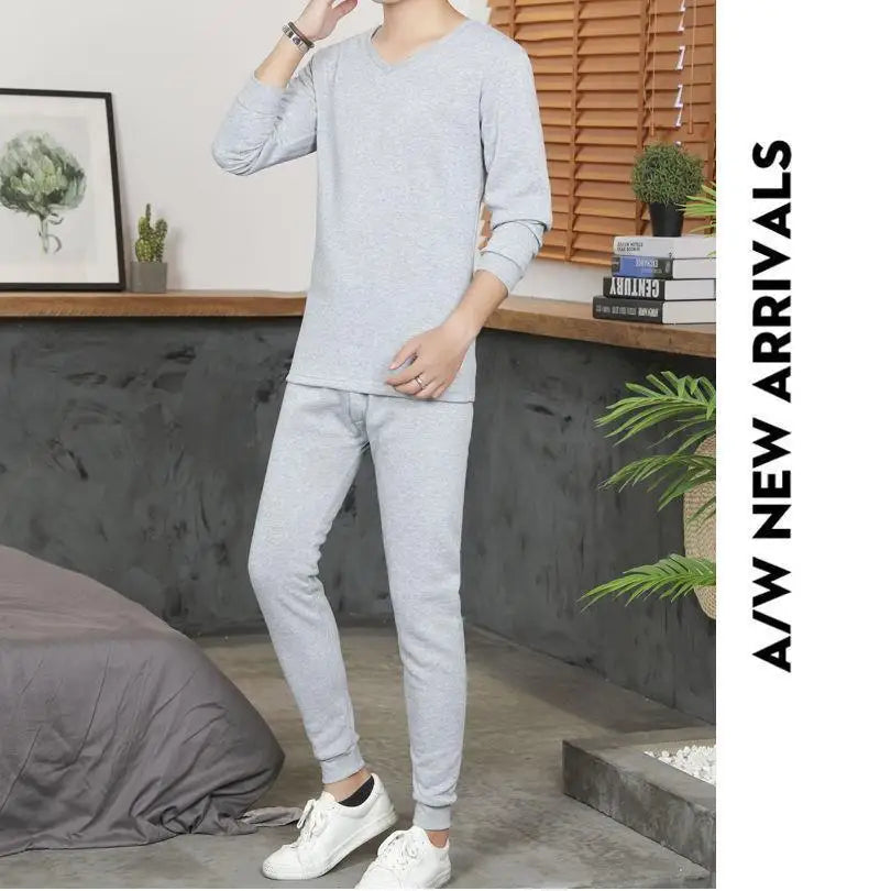 Men's round Ne Thiened Warm Underwear Set Youth Autumn Winter Thermal Clothing Long Sve Pants Home Clothes Innerwear