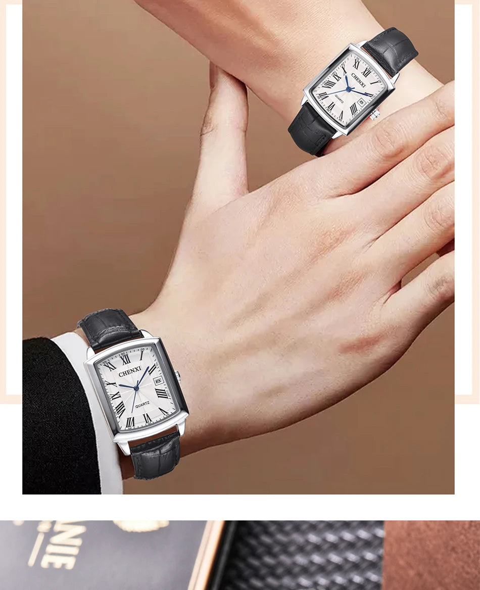 Couple Woman & Men Casual Watches Luxury Brand Square Dial Fashion Leather Strap Lover's Dress Quartz Watch Relogios Femininos