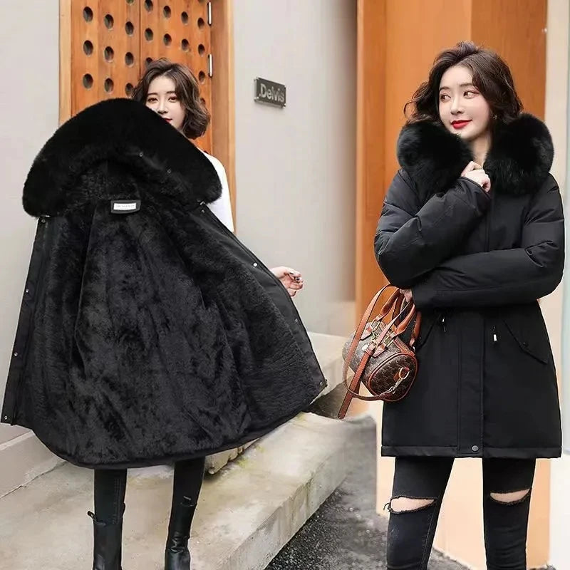 Winter Coat 2025 New Women's Thick Cotton Jacket Women's Medium long Korean version Fur collar Coat Female Warm Parka Overcoat