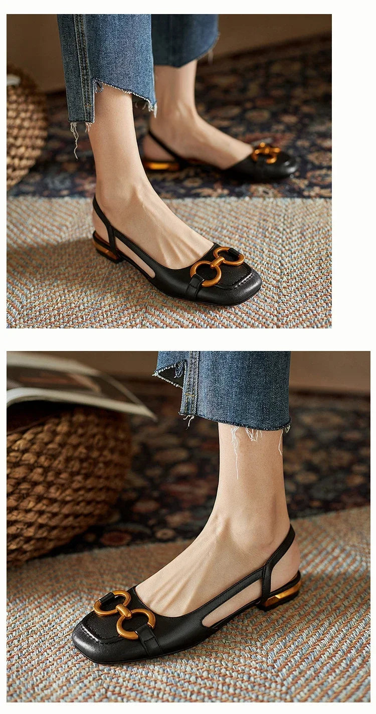 Women's Sandals 2023 Elegant Office Ladies Shoes and Sandals Women Casual Shoes Square Heel Sandals Slip On Woman Flats