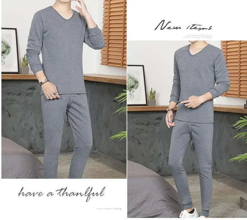 Men's round Ne Thiened Warm Underwear Set Youth Autumn Winter Thermal Clothing Long Sve Pants Home Clothes Innerwear