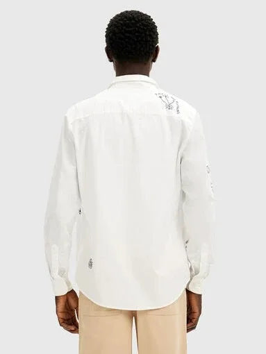 Original Spanish men's shirt with printed embroidery, designer style, light luxury, casual and loose fitting shirt