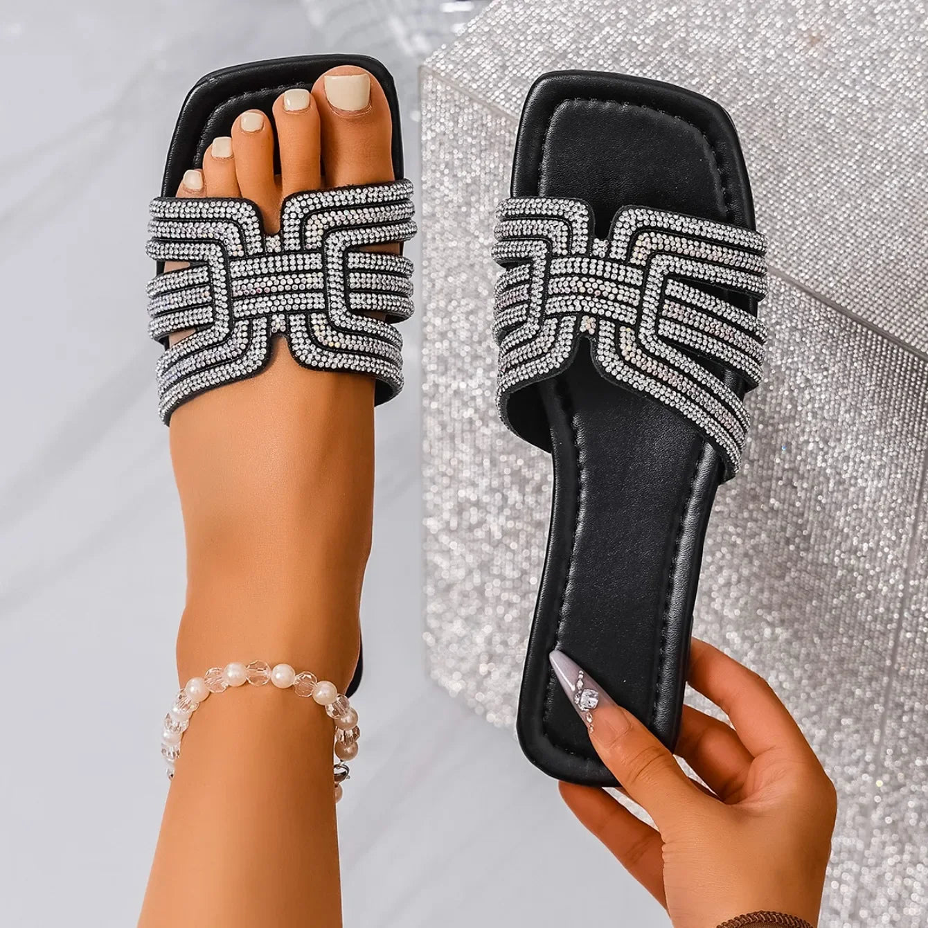 Women Slippers Lightweight Fashion Sexy Slippers Summer Casual Comfortable Shoes Women Square Toe Flat Heel Sandals Slides Women