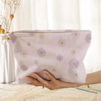Cosmetic Bag Women Floral Makeup Case Organizer Korean Embroidery Cosmetic Pouch Travel Toiletry Bag Corduroy Canvas Beauty Case