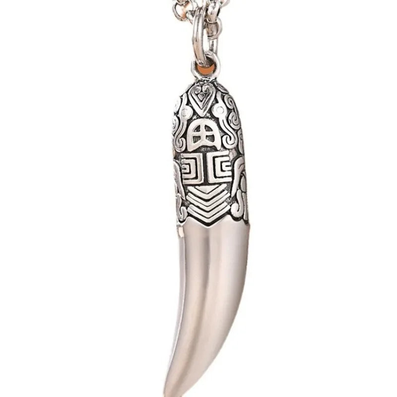 Creative 925 Silver Ethnic Style glossy Necklace Keel chains Banquet faceted wolf tooth Pendant for Men's Retro Jewelry