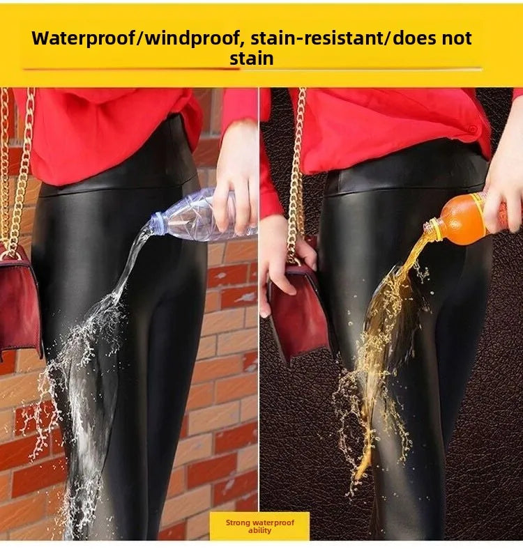 Winter Warmth Essentials Fleece Leggings High Waist Faux Leather Pants Women's Thermal Lined Footed Stirrup Tights Cold Climate