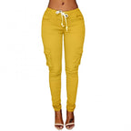 Pants Casual Solid Color Women Trousers Skinny Cargo Pockets Drawstring Joggers Trousers