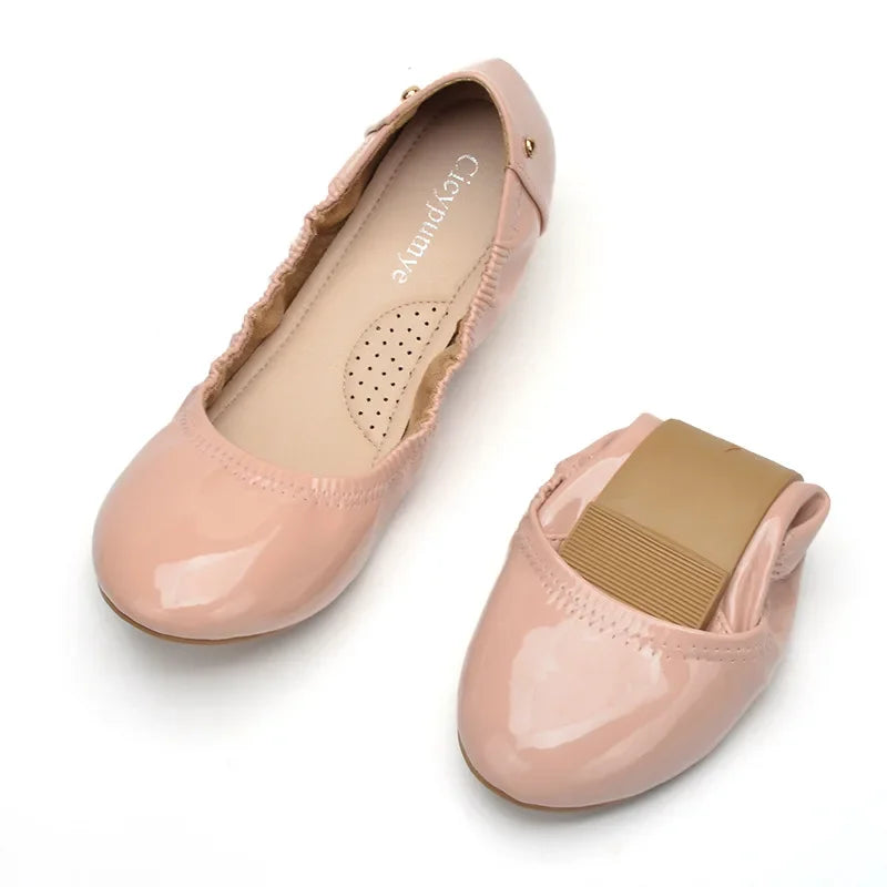 Women Ballet Flats Fashion Foldable Leather Loafers Soft Slip on Woman Luxury Brand Prom Ballerina Flats Wedding Party Shoes