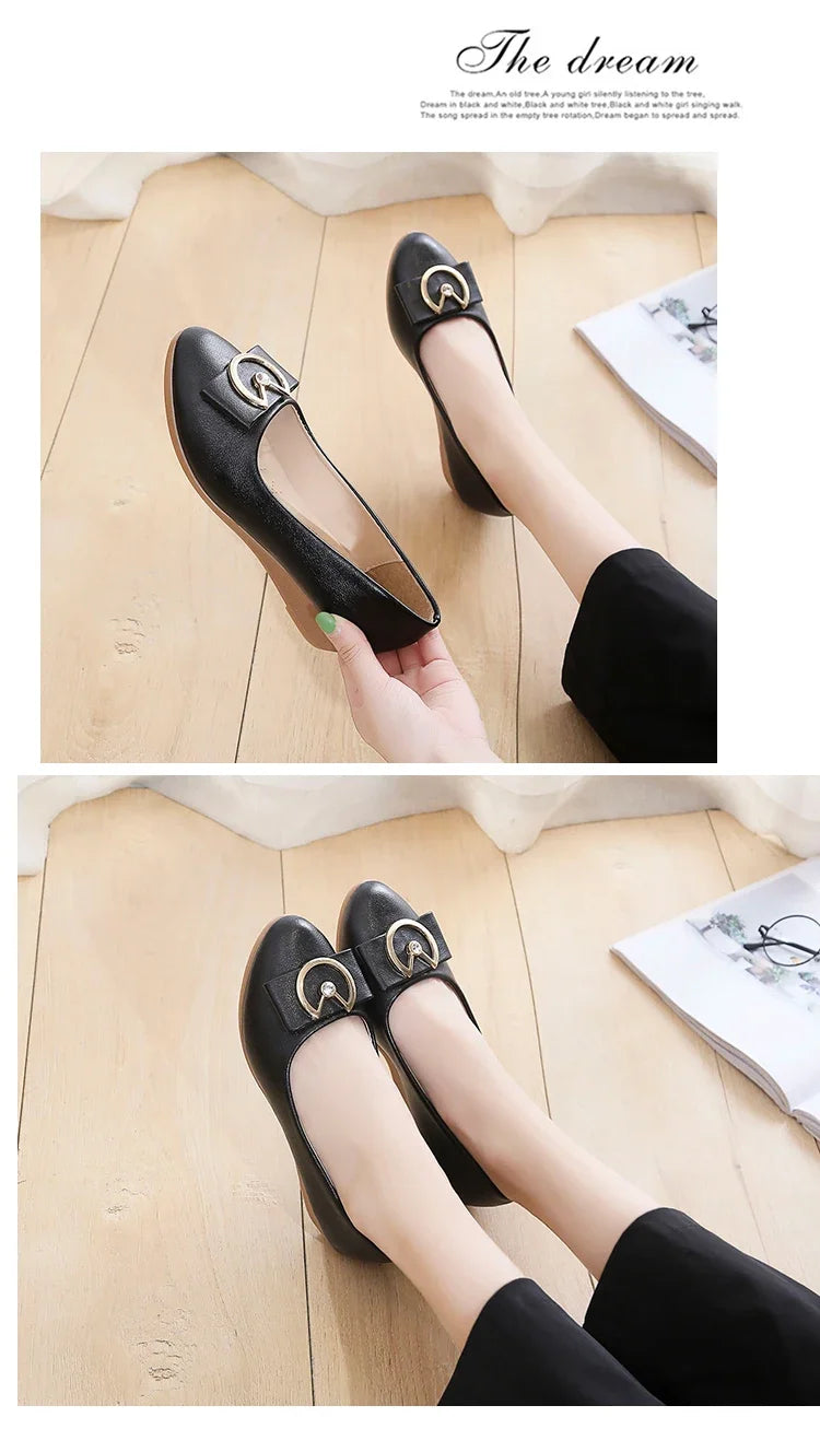 Flats Shoes Woman Foable Ballets Metal Buckle Bow Flats Lady Fall Shoes Girl Ballerina Dress Moccasin Rhinestone scintillation