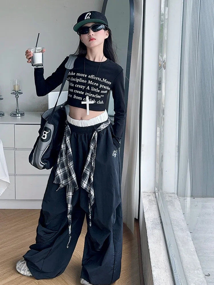 Pants Two Pieces Set Grid Trousers Tops Suits Casual Daily Childrens Clothes 2025 New Fashionable Children Autumn Clothing Girls