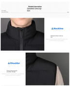 Autumn Winter Warm Vest Standing Collar Windproof Simple Solid Color Thin High Trend All Quality Fabric Comfortable Breathable