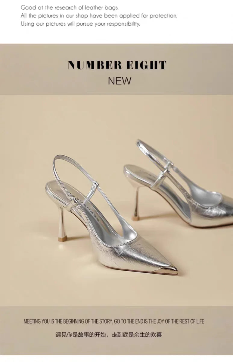 Women High Heels Sandals Pointed Toe Shoes Sexy Slingback Woman Slippers Summer 2025 Trend Designer Dress Pumps Sandalias Mujer
