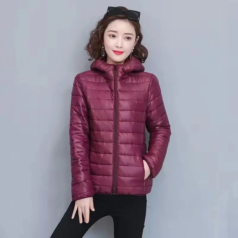 Glossy Winter Down Cotton Jacket 2024 Women Cotton-Padded Coat New Casual Ultra Light Hooded Parkas Short Warm Coat Female