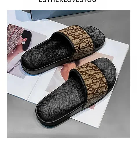 Men's Home Slippers Lightweight Summer New Style Flat and Worn Casual Retro Patterned Anti-slip Quick-drying Sandals